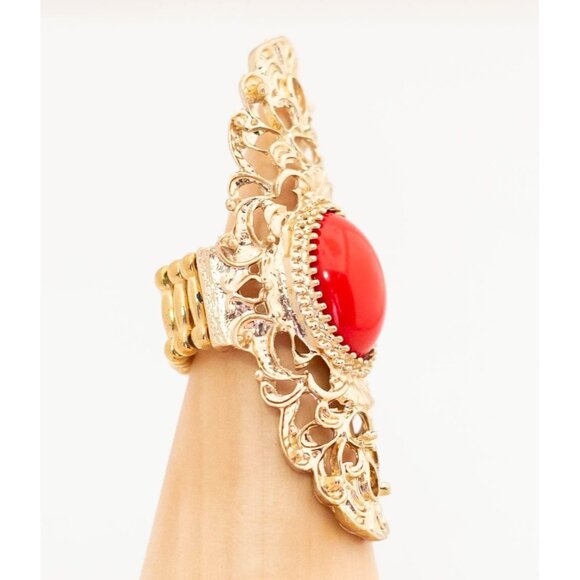 Vintage Victorian Statement Red Adjustable Ring Size 7 - T1 - Picture 2 of 3